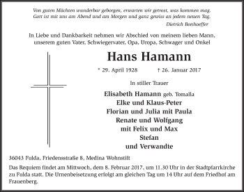 Traueranzeige von Hans Hamann 