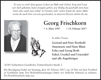 Traueranzeige von Georg Frischkorn 