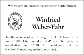 Traueranzeige von Winfried Weber-Fahr 