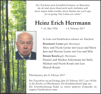Traueranzeige von Heinz Erich Herrmann 