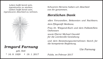 Traueranzeige von Irmgard Farnung 