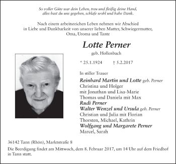 Traueranzeige von Lotte Perner 