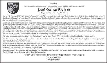 Traueranzeige von Josef Kosmas Rehm 
