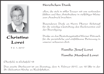 Traueranzeige von Christine Lorei 