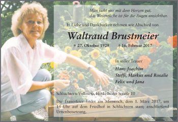 Traueranzeige von Waltraud Brustmeier 