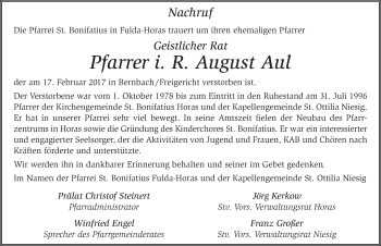 Traueranzeige von August Aul 