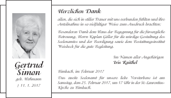 Traueranzeige von Gertrud Simon 
