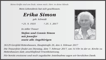 Traueranzeige von Erika Simon 