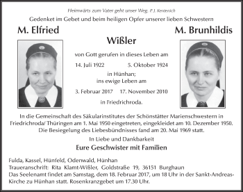 Traueranzeige von Elfried Wißler 