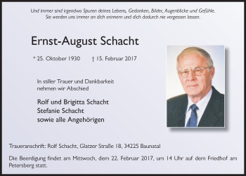 Traueranzeige von Ernst-August Schacht 