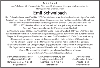 Traueranzeige von Emil Schwalbach 
