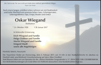 Traueranzeige von Oskar Wiegand 