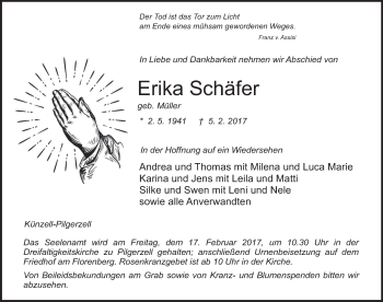 Traueranzeige von Erika Schäfer 