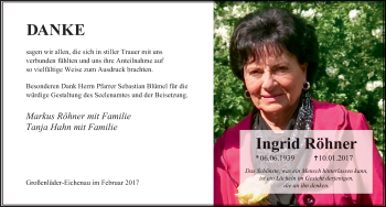 Traueranzeige von Ingrid Röhner 