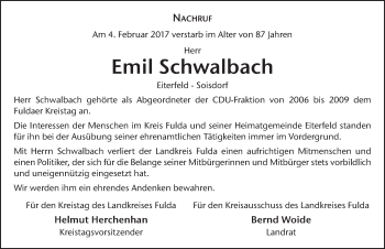 Traueranzeige von Emil Schwalbach 