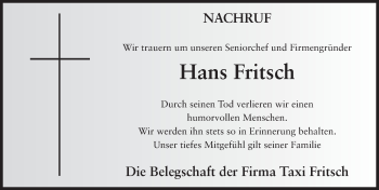 Traueranzeige von Hans Fritsch 