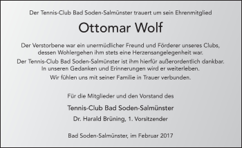 Traueranzeige von Ottomar Wolf 