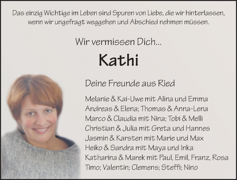  Traueranzeige für Katharina Klüber vom 17.02.2017 aus 