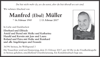 Traueranzeige von Manfred Müller 