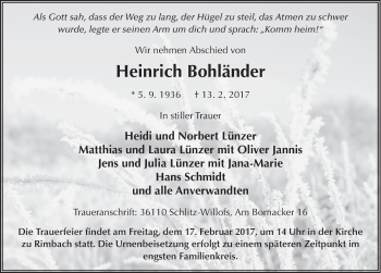 Traueranzeige von Heinrich Bohländer 