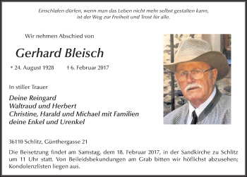 Traueranzeige von Gerhard Bleisch 