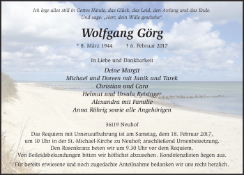 Traueranzeige von Wolfgang Görg 