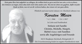 Traueranzeige von Karsten Meier 