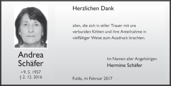 Traueranzeige von Andrea Schäfer 
