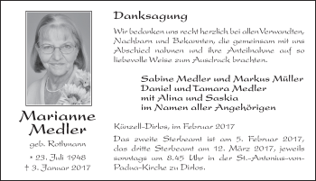 Traueranzeige von Marianne Medler 