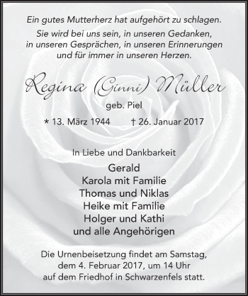 Traueranzeige von Regina Müller 