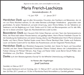 Traueranzeige von Maria Frerich-Laschütza 