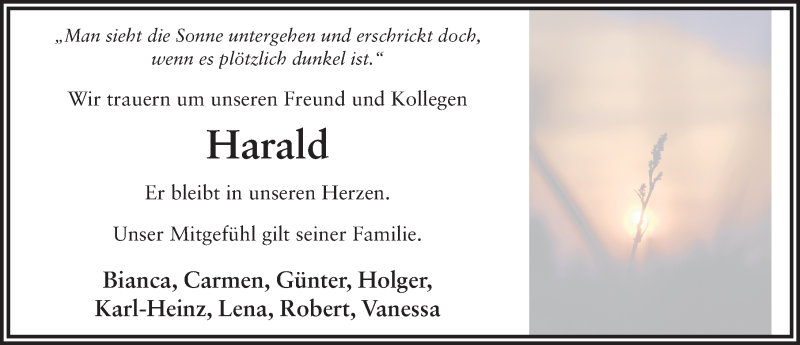  Traueranzeige für Harald Bottin vom 13.02.2017 aus 