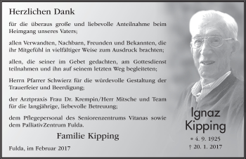 Traueranzeige von Ignaz Kipping 