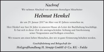 Traueranzeige von Helmut Henkel 