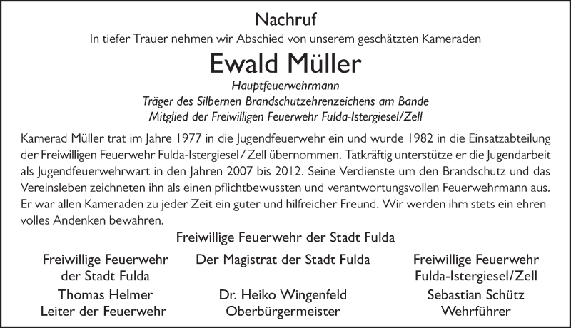  Traueranzeige für Ewald Müller vom 22.02.2017 aus 