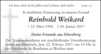 Traueranzeige von Reinhold Weikard 