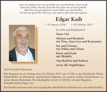 Traueranzeige von Edgar Kaib 