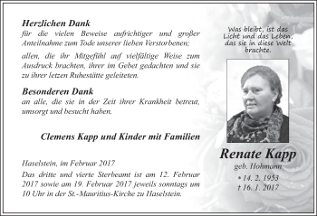 Traueranzeige von Renate Kapp 