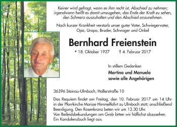 Traueranzeige von Bernhard Freienstein 