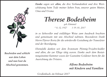 Traueranzeige von Therese Bodesheim 