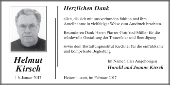 Traueranzeige von Helmut Kirsch 
