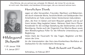 Traueranzeige von Hildegard Schmitt 