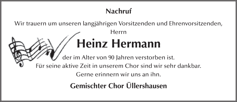  Traueranzeige für Heinz Hermann vom 11.02.2017 aus 