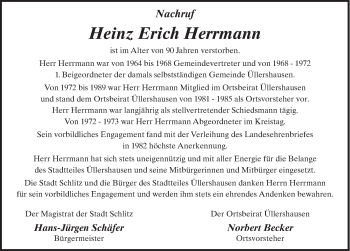 Traueranzeige von Heinz Erich Herrmann 