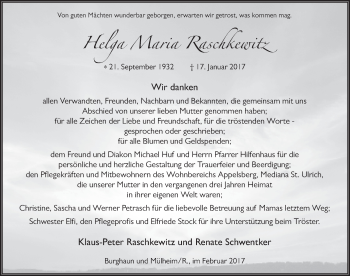 Traueranzeige von Helga Maria Raschkewitz 