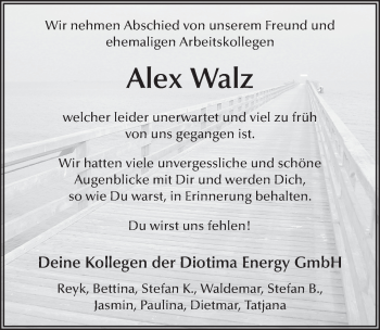 Traueranzeige von Alex Walz 