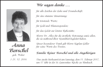 Traueranzeige von Anna Borschel 