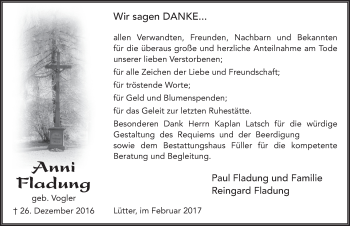 Traueranzeige von Anni Fladung 