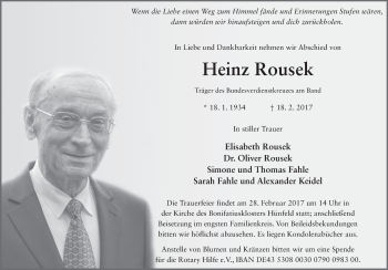 Traueranzeige von Heinz Rousek 