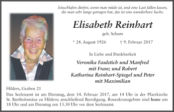 Traueranzeige von Elisabeth Reinhart 